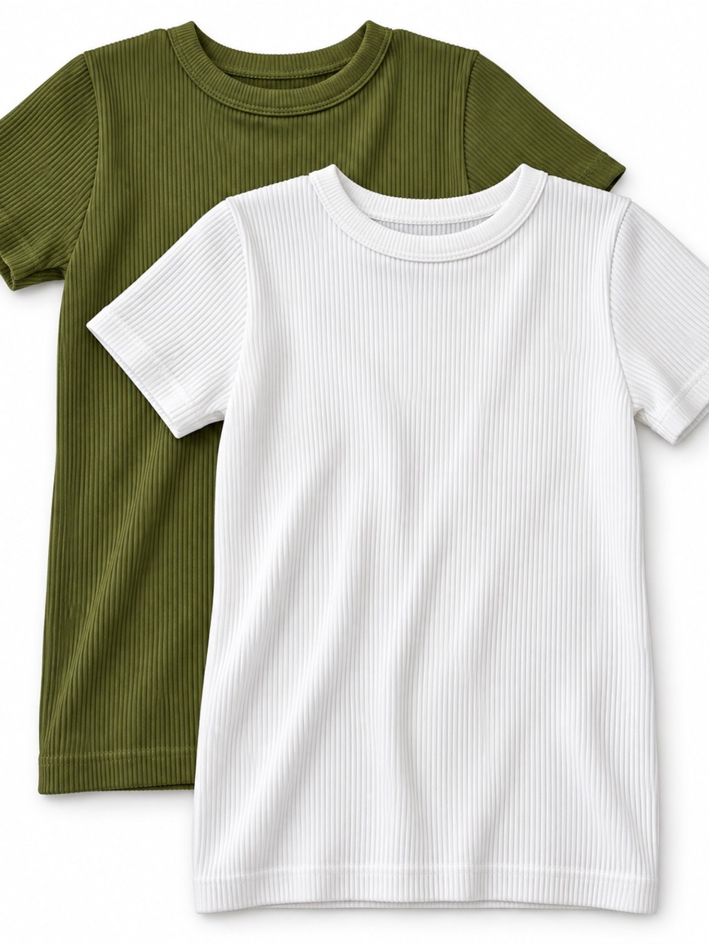 Woman’s Ribbed Short Sleeve Tee in White and Olive - Classic Fit